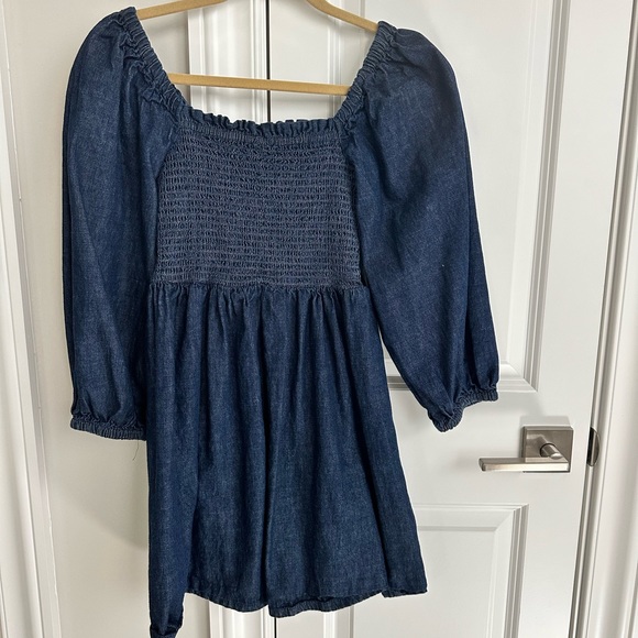 J.crew chambray mini smocked puff sleeve dress small - Picture 3 of 4